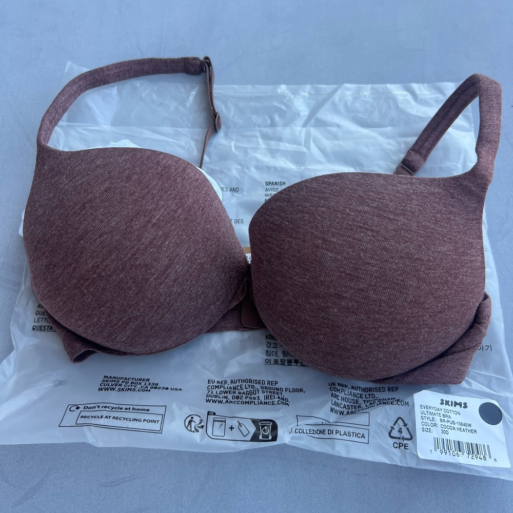 Skims everyday cotton ultimate bra size 30d in cocoa heather new with tags